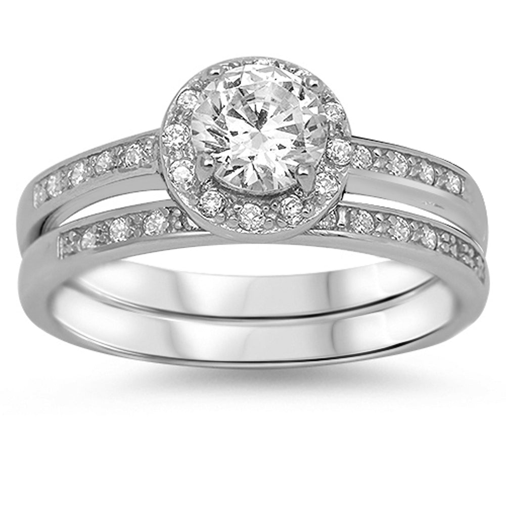 Clear CZ Solitaire Halo Polished Ring New .925 Sterling Silver Band Sizes 5-10