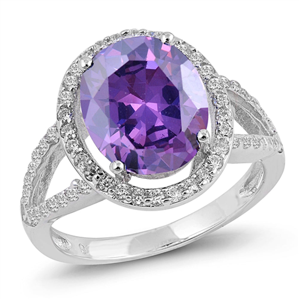 Amethyst CZ Modern Chic Shiny Elegant Ring .925 Sterling Silver Band Sizes 5-10