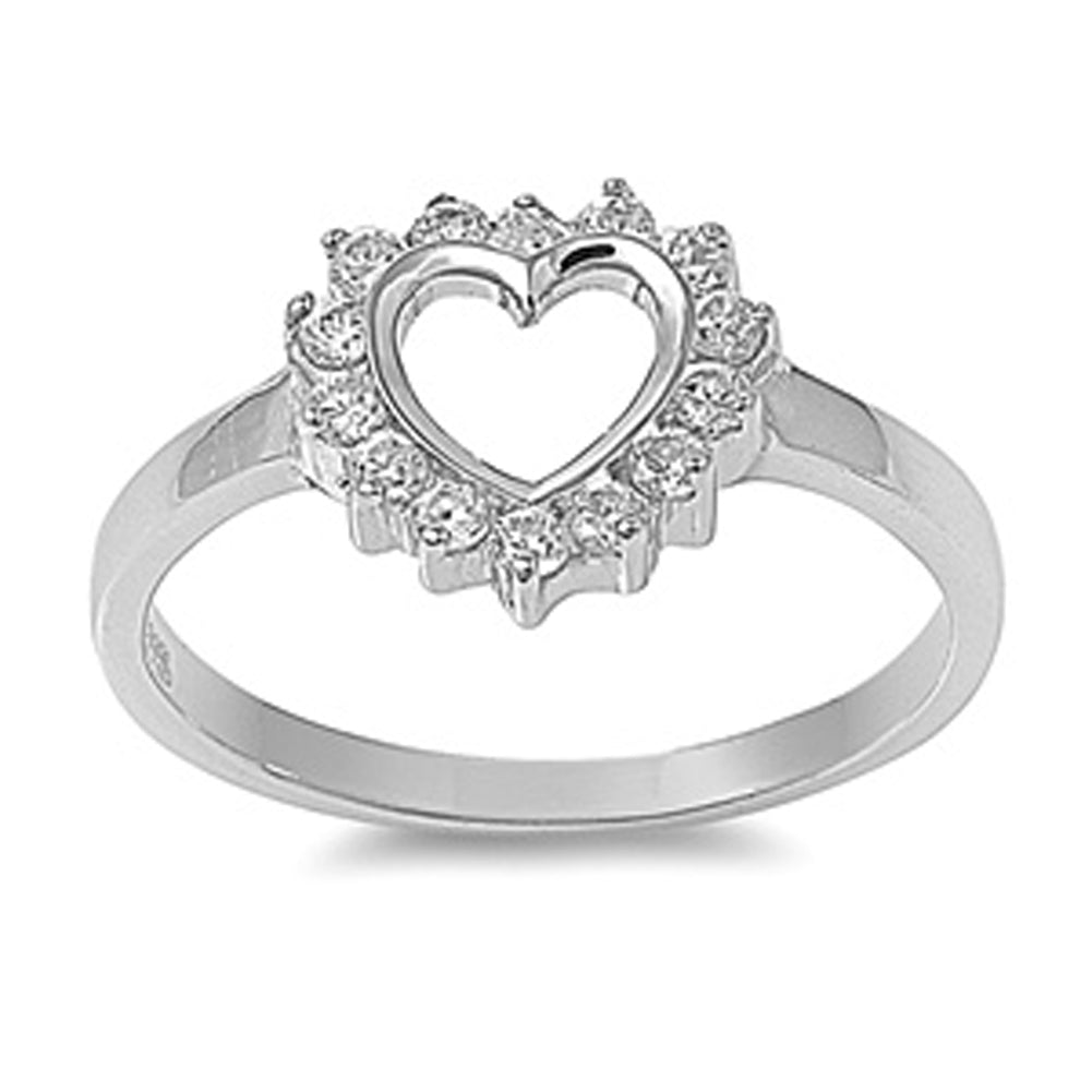 Clear CZ Cutout Heart Bridal Chic Ring New .925 Sterling Silver Band Sizes 5-10