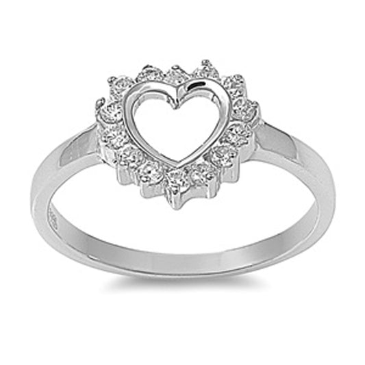 Clear CZ Cutout Heart Bridal Chic Ring New .925 Sterling Silver Band Sizes 5-10