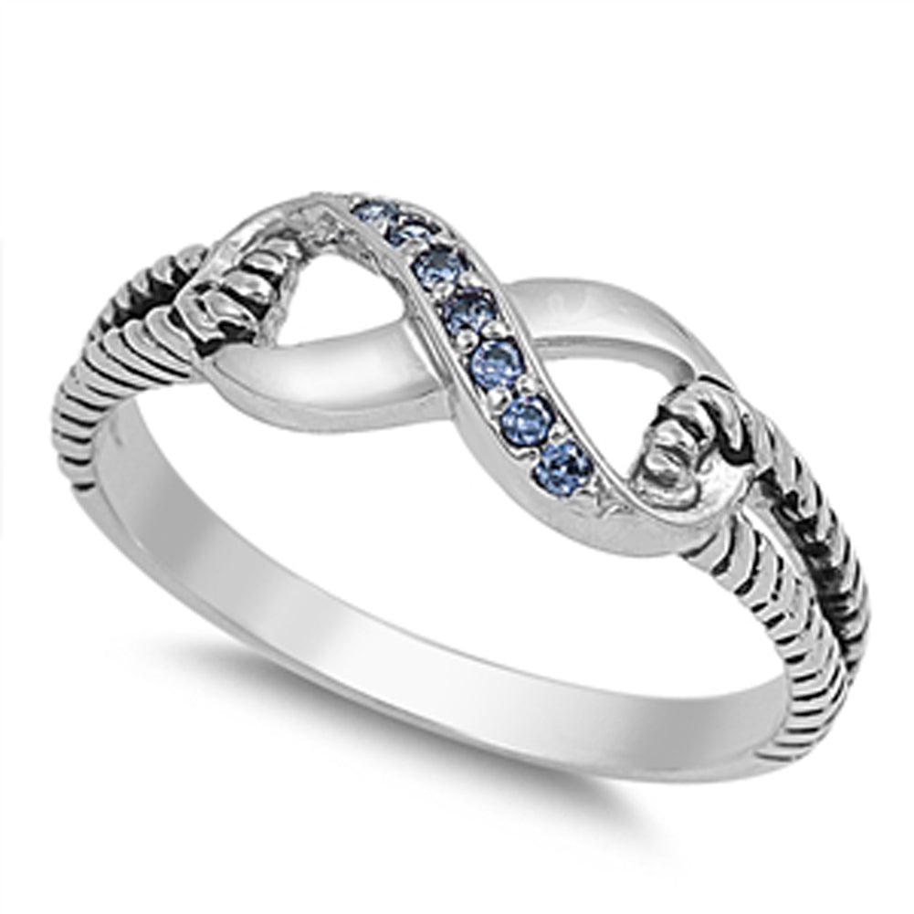 Blue Sapphire CZ Rope Infinity Ring .925 Sterling Silver Thumb Band Sizes 4-10