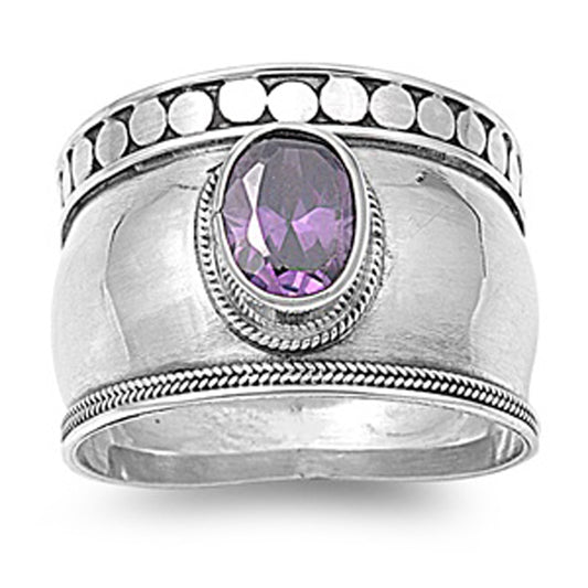 Sterling Silver Chunky Cocktail Amethyst CZ Ring 925 15mm Sizes 4-12