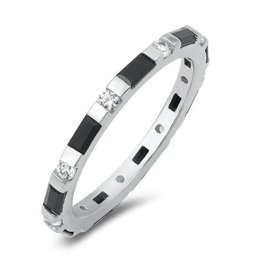 Black CZ Eternity Pattern Ring New .925 Sterling Silver Thumb Band Sizes 3-13