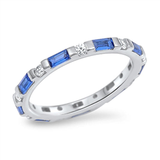 Blue Sapphire CZ Polished Shine Stackable Ring Sterling Silver Band Sizes 5-10