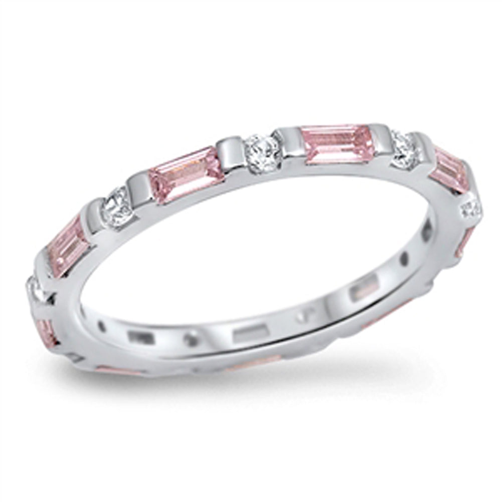 Pink CZ Simple Stacking Cute Ring New .925 Sterling Silver Thumb Band Sizes 5-10