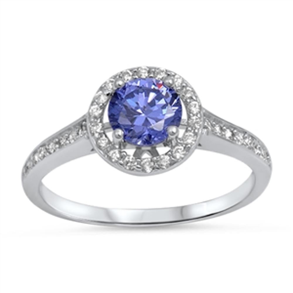 Blue Sapphire CZ Halo Wedding Ring New .925 Sterling Silver Band Sizes 5-10