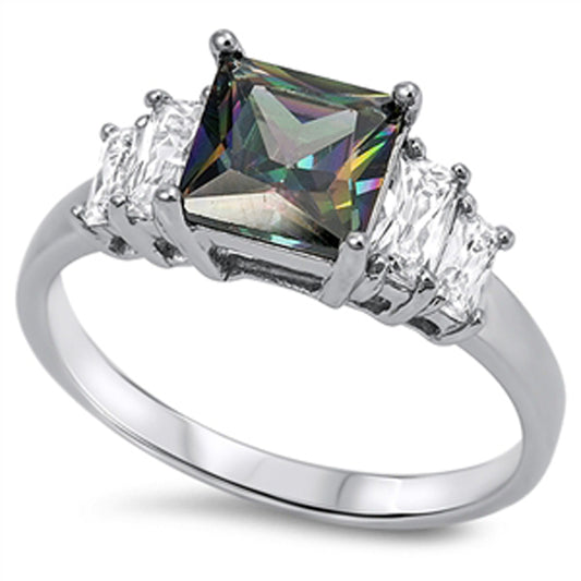 Rainbow Topaz CZ Solitaire Statement Ring .925 Sterling Silver Band Sizes 5-10