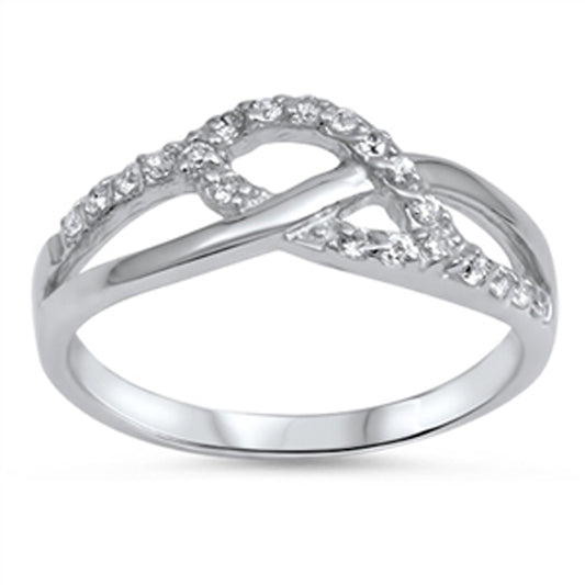 Clear CZ Abstract Design Criss Cross Ring .925 Sterling Silver Band Sizes 5-9