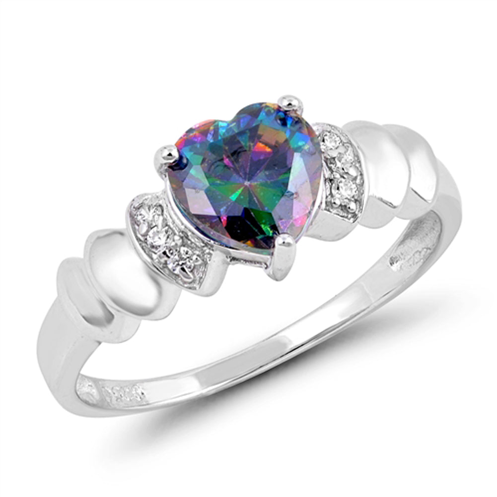 Rainbow Topaz CZ Chic Unique Heart Promise Ring Sterling Silver Band Sizes 4-10