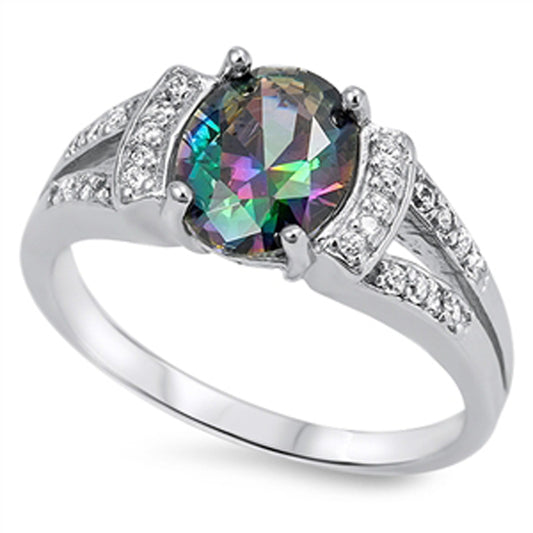 Rainbow Topaz CZ Polished Cutout Nice Ring .925 Sterling Silver Band Sizes 5-10