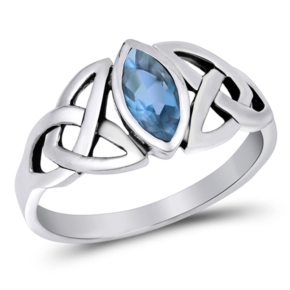 Sterling Silver Aquamarine CZ Ring Irish Celtic Knot Design Band 925 Sizes 4-10