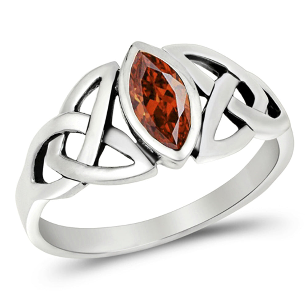 Sterling Silver Garnet CZ Ring Irish Celtic Knot Design Band 925 New Sizes 5-10