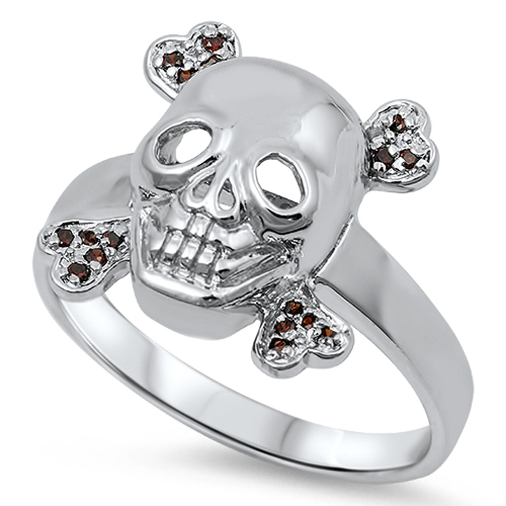 Garnet CZ Skull Heart Polished Goth Ring New 925 Sterling Silver Band Sizes 5-13