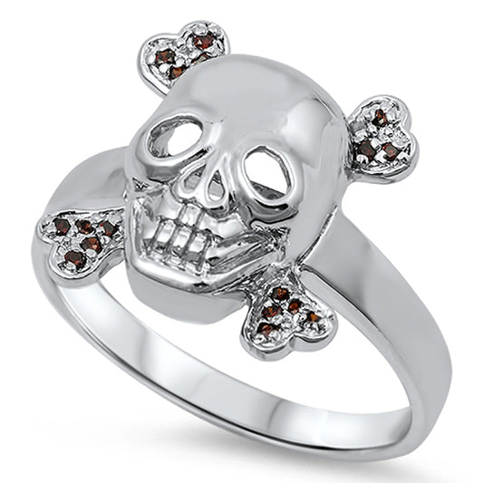 Garnet CZ Skull Heart Polished Goth Ring New 925 Sterling Silver Band Sizes 5-13