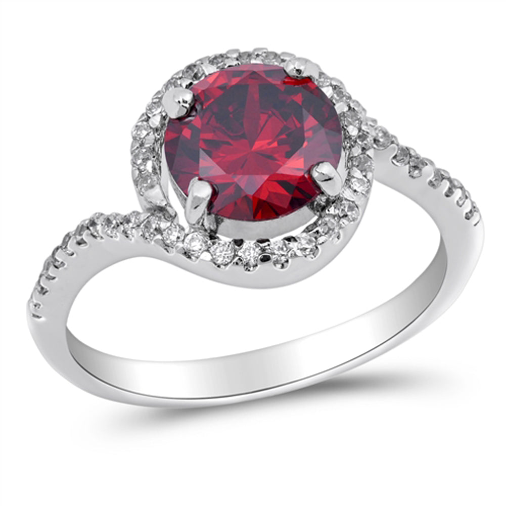 Garnet CZ Polished Swirl Solitaire Ring New .925 Sterling Silver Band Sizes 5-9