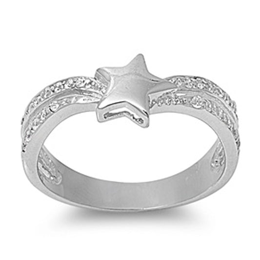 Clear CZ Polished Star Simple Ring New 925 Sterling Silver Thumb Band Sizes 5-9