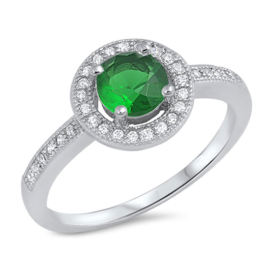 Emerald CZ Polished Halo Elegant Ring New .925 Sterling Silver Band Sizes 5-9