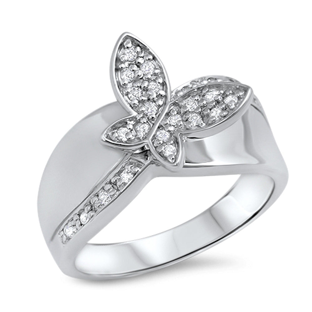 Clear CZ Butterfly Cute Polished Ring New .925 Sterling Silver Band Sizes 5-9