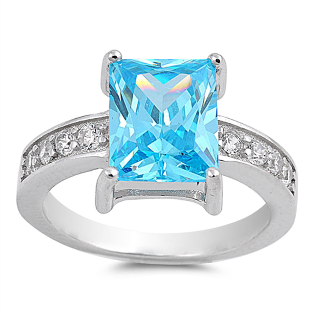 Blue Topaz CZ Unique Elegant Solitaire Ring 925 Sterling Silver Band Sizes 5-10