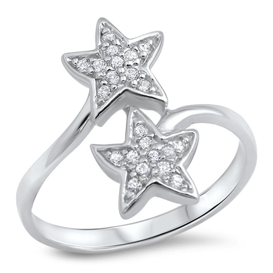 Clear CZ Unique Star Wrap Cute Moon Ring New 925 Sterling Silver Band Sizes 5-10