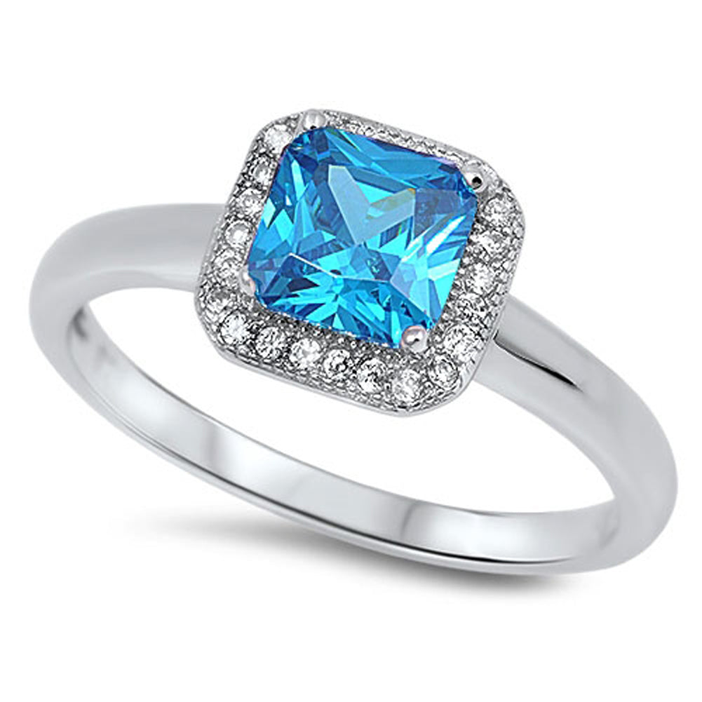 Blue Topaz CZ Polished Solitaire Elegant Ring Sterling Silver Band Sizes 5-10