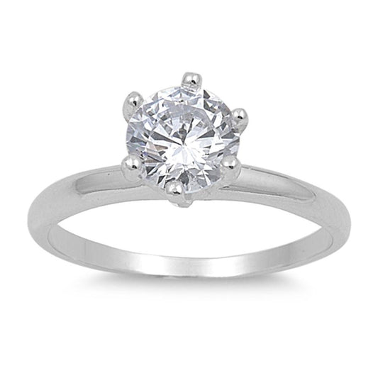 Clear CZ Polished Solitaire Simple Ring New .925 Sterling Silver Band Sizes 3-12