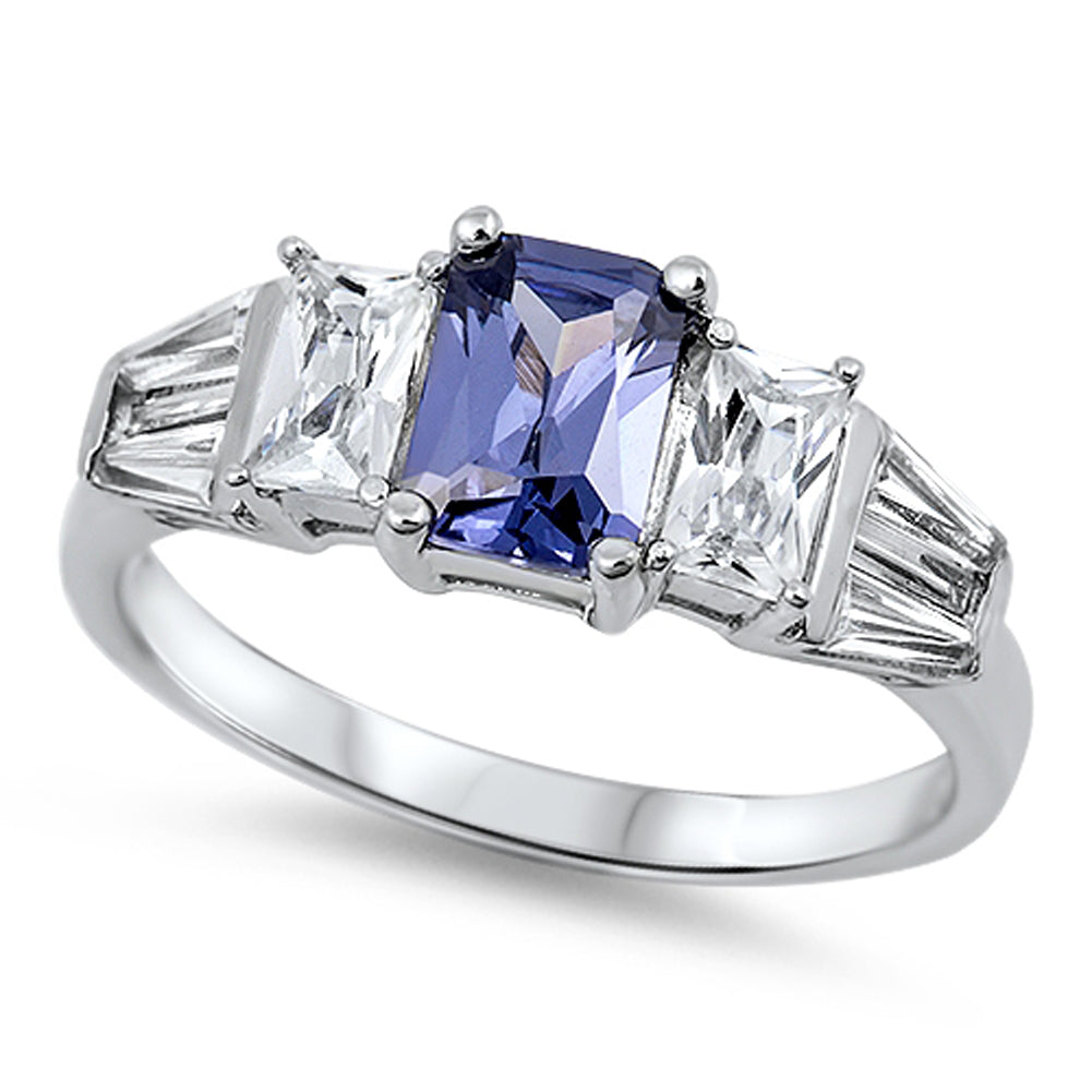 Tanzanite CZ Polished Solitaire Simple Ring New Sterling Silver Band Sizes 5-11