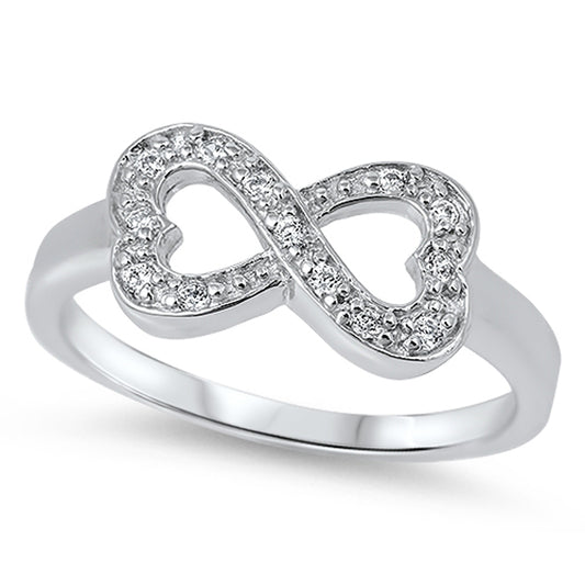 Clear CZ Heart Infinity Cute Polished Love Ring Sterling Silver Band Sizes 5-10