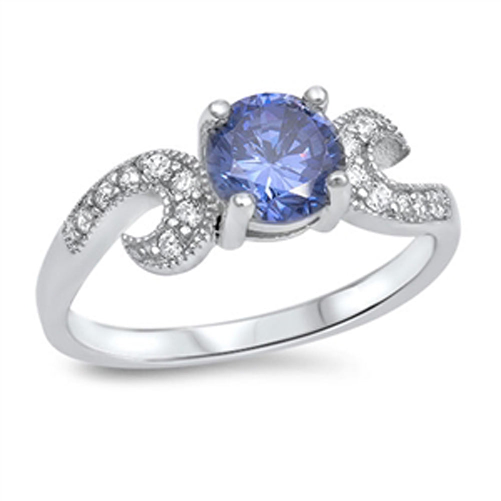 Tanzanite CZ Unique Solitaire Swirl Ring New 925 Sterling Silver Band Sizes 5-10