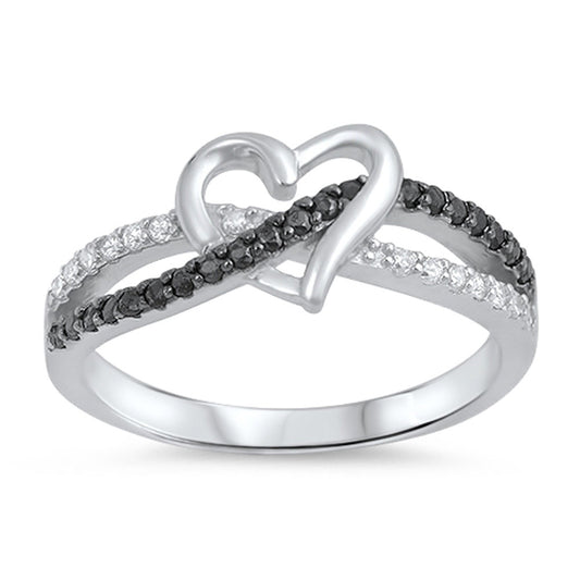 Black CZ Infinity Knot Heart Promise Ring .925 Sterling Silver Band Sizes 5-10