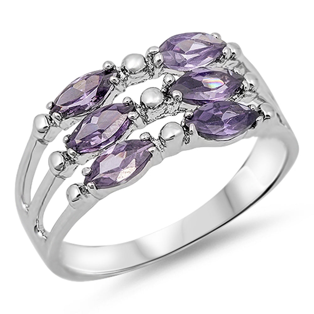 Fashion Marquise Amethyst CZ Classic Ring .925 Sterling Silver Band Sizes 5-9