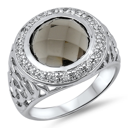 Clear CZ Cutout Unique Halo Solitaire Ring .925 Sterling Silver Band Sizes 6-9