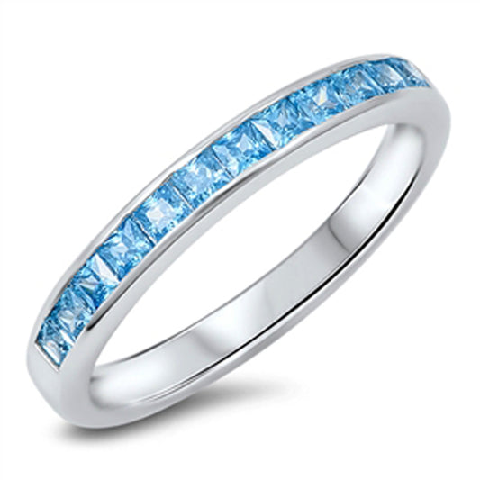 Stackable Aquamarine CZ Classic Ring New .925 Sterling Silver Band Sizes 5-10