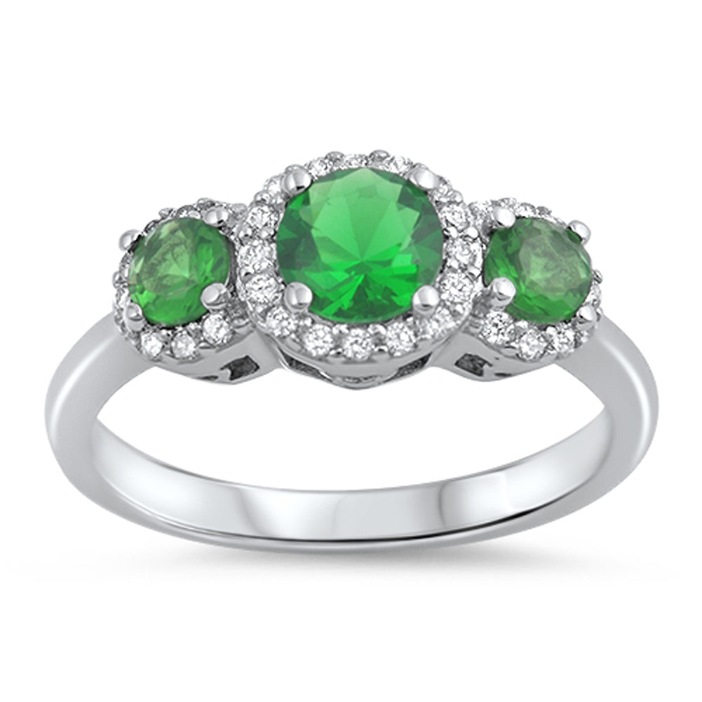 Round Emerald CZ Halo Fashion Ring New .925 Sterling Silver Band Sizes 6-10