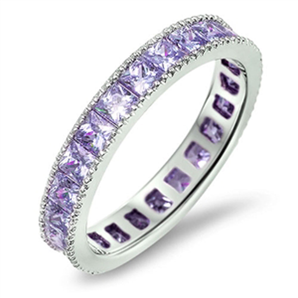 Stackable Eternity Amethyst CZ Fashion Ring .925 Sterling Silver Band Sizes 4-10