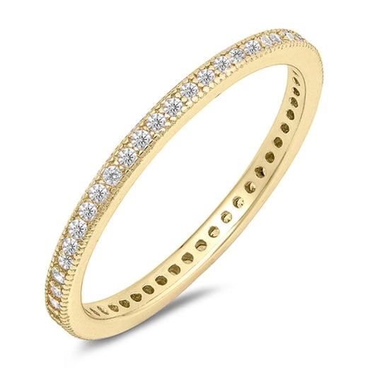 Gold Tone Eternity White CZ Stackable Ring .925 Sterling Silver Band Sizes 4-10