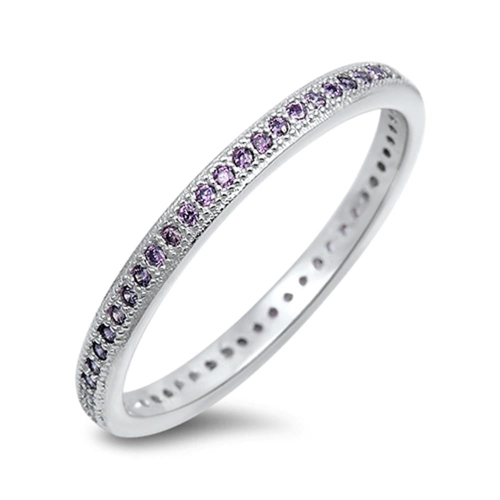 Amethyst CZ Cute Eternity Elegant Ring New .925 Sterling Silver Band Sizes 4-10