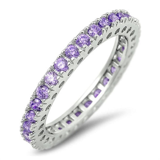 Amethyst CZ Eternity Stackable Ring New .925 Sterling Silver Band Sizes 5-10