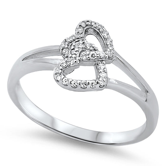 Interlocking Hearts Love White CZ Promise Ring .925 Sterling Silver Sizes 5-10