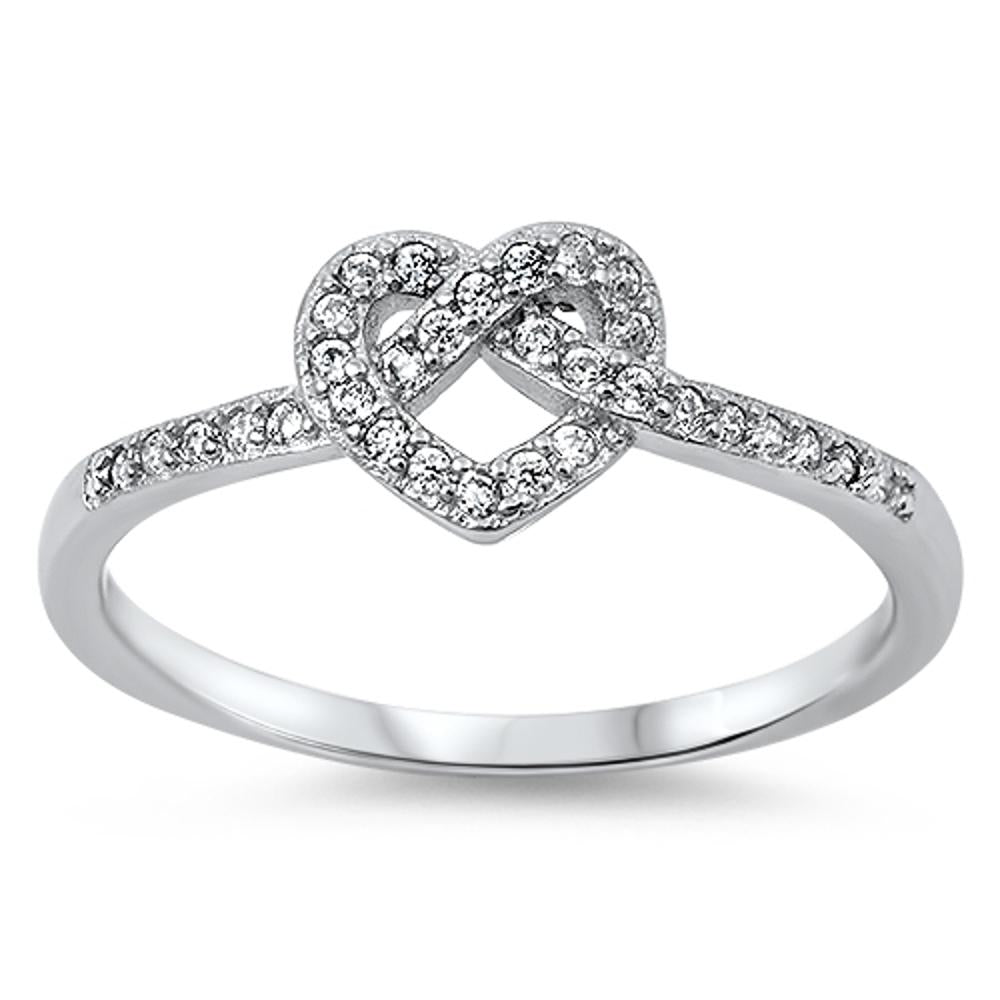 Infinity Knot Heart Love Clear CZ Promise Ring .925 Sterling Silver Sizes 4-12