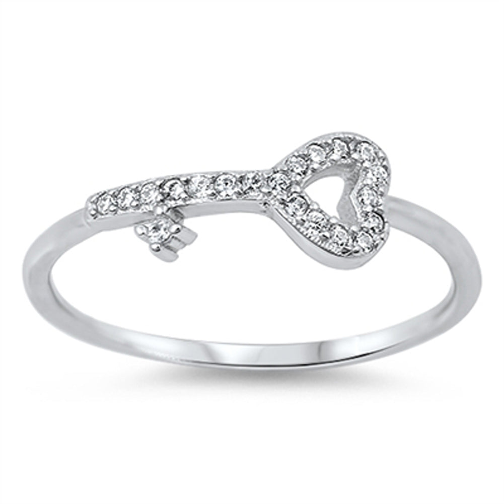 Women's Key Heart Love Clear CZ Promise Ring New .925 Sterling Silver Sizes 4-12