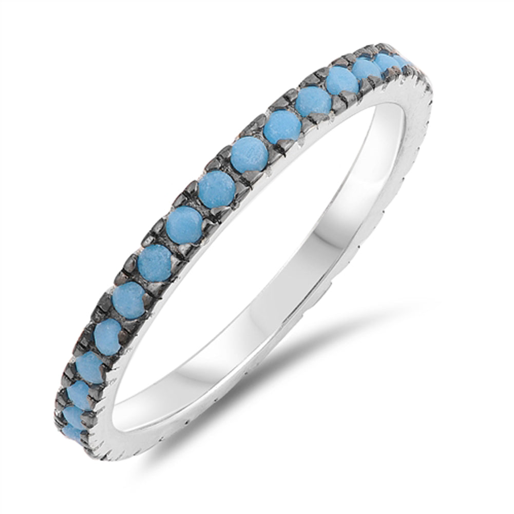 Turquoise Eternity Band Classic Ring New .925 Solid Sterling Silver Sizes 5-10