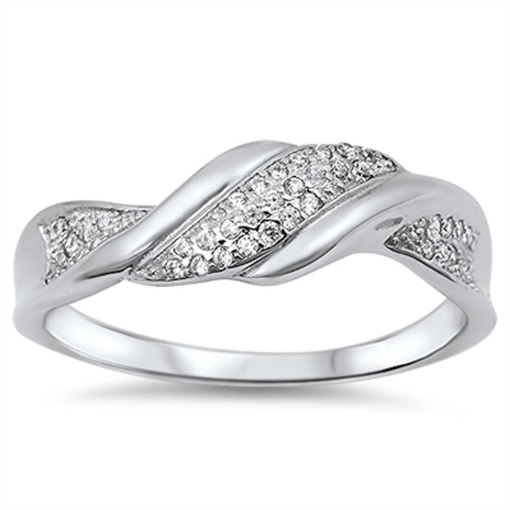 Women's Wave White CZ Fashion Ring .925 Sterling Silver Cluster Band Sizes 5-10