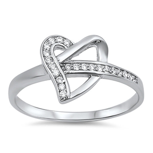 Interlocking Heart Clear CZ Promise Ring New 925 Sterling Silver Band Sizes 4-11