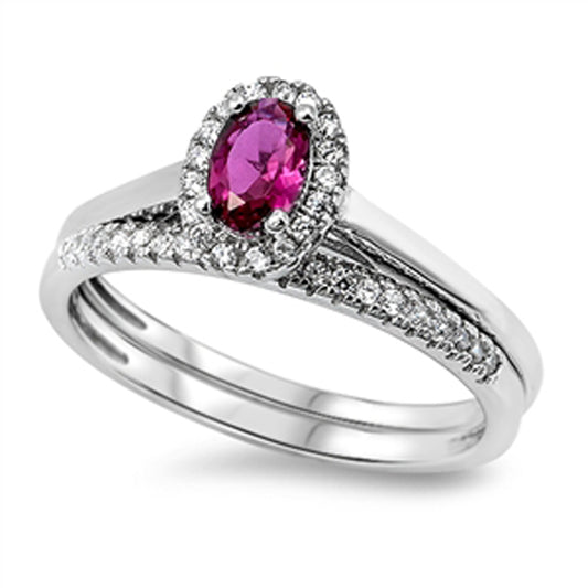 Ruby CZ Polished Solitaire Ring Set New .925 Sterling Silver Band Sizes 5-10