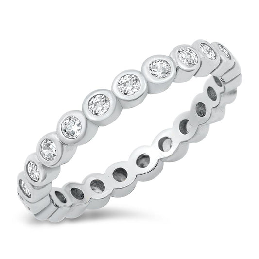 Clear CZ Polished Eternity Circle Ring New .925 Sterling Silver Band Sizes 4-10