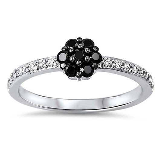 Black CZ Cute Flower Cluster Ring New .925 Sterling Silver Band Sizes 4-10