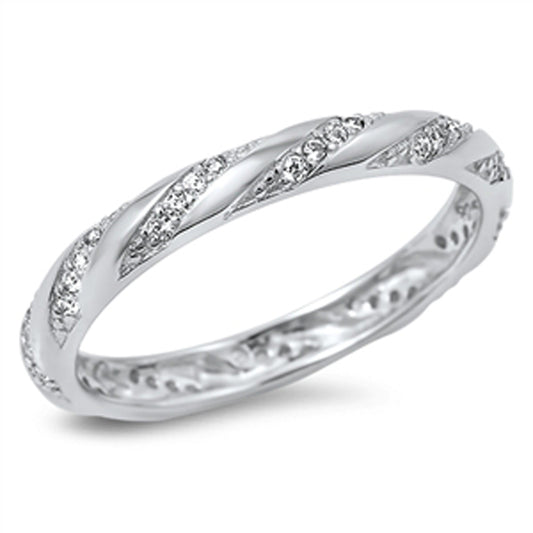 Eternity Wave Clear CZ Stackable Ring New .925 Sterling Silver Band Sizes 5-10