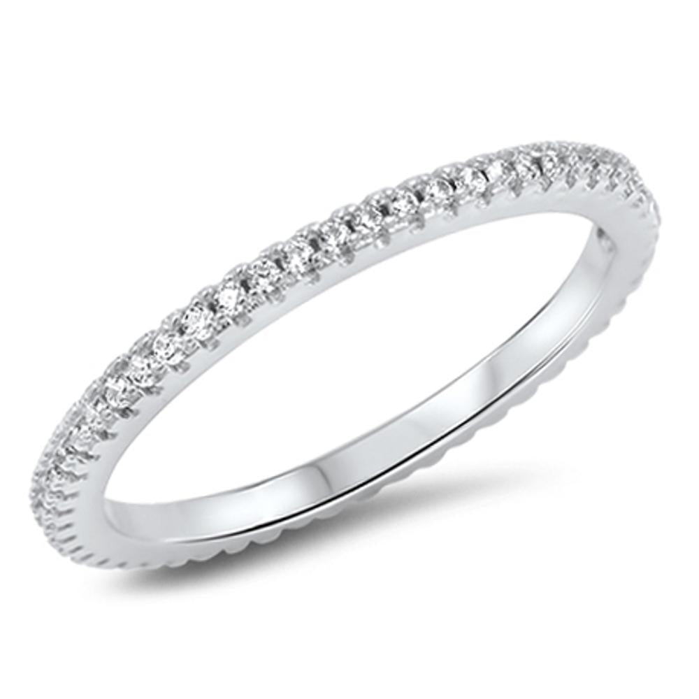 Eternity Stackable White CZ Unique Ring New .925 Sterling Silver Band Sizes 4-10