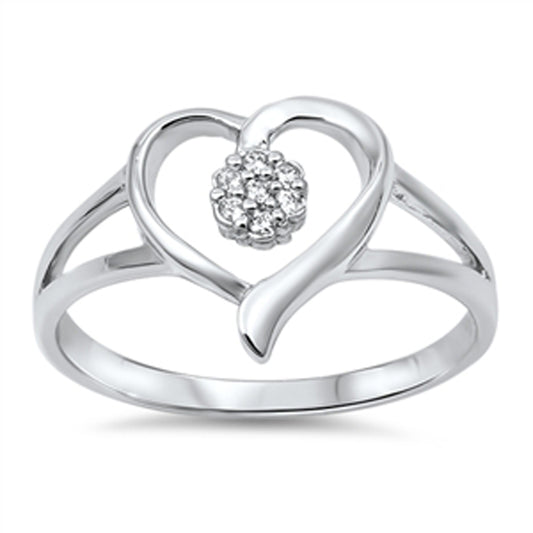 Heart Flower Clear CZ Cluster Promise Ring .925 Sterling Silver Band Sizes 4-10